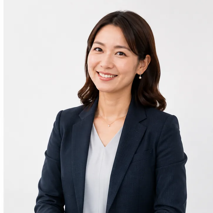 ジャケット姿でほほえむ30代女性のビジネスパーソン
